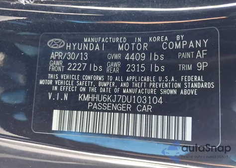 2013 Hyundai Genesis 3.8 Grand Touring из США, поврежденный, VIN KMHHU6KJ7DU103104